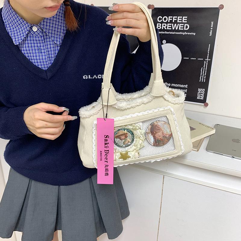 2025 Autumn and Winter New Sweet Lady Corduroy Pain Bag Valley Beauty Two-dimensional Shoulder Handbag Hair Bag Women's Bag
