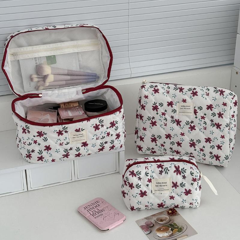 Trendy Sweet Flower Corduroy Cosmetic Handbag Ladies Makeup Bag Large Capacity Storage Bag Travel Toiletry Pouch For Women Gifts