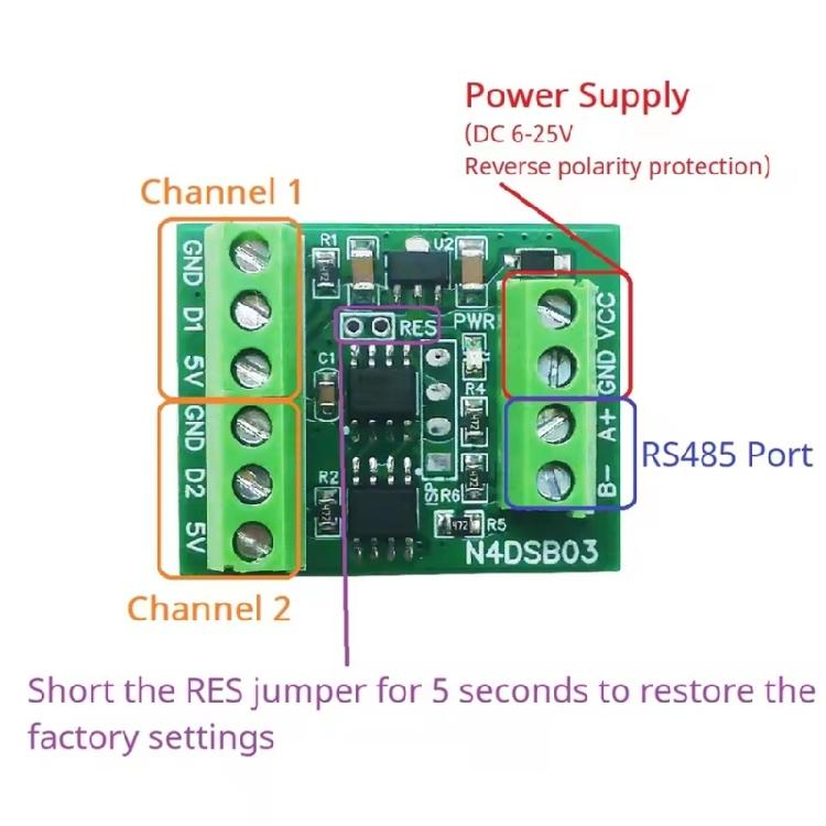 2CH RS485 Modbus 5V 12V 24V RS485 Bus Cores Board Networking Control Module -55-125℃  Sensors Adapter Board Replacement
