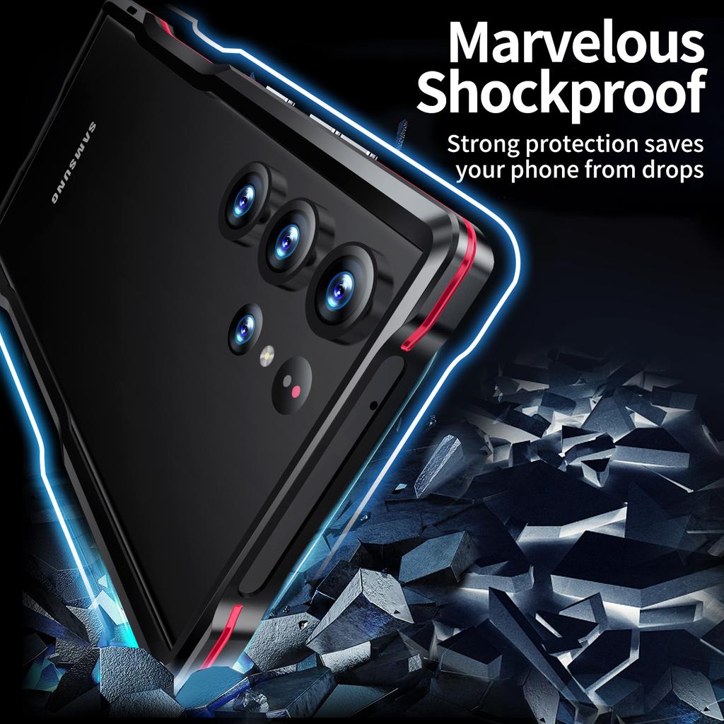 LUPHIE for Samsung Galaxy S23 Ultra Metal Frame Phone Back Cover Protective Cell Phone Case