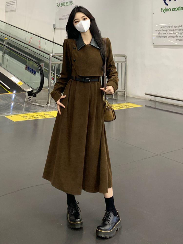 2026 Early Spring French Retro Slimming Waist Long-Sleeved Two-Piece Dress