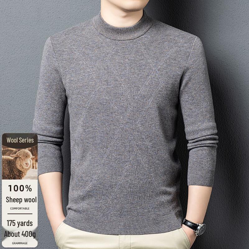 FengXun Men's 100% Pure Wool Mock Neck Pullover Sweater FXT6510