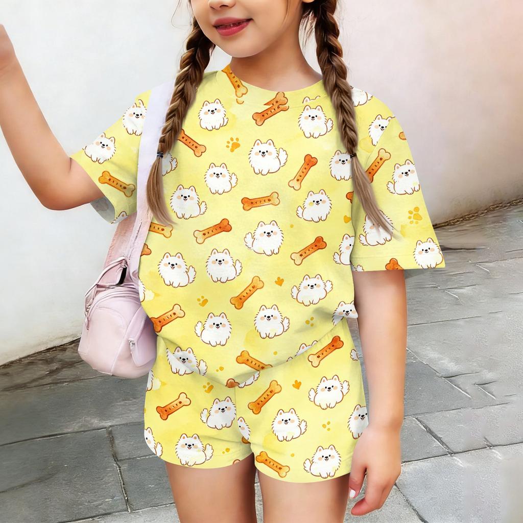 Kids Casual Short Sleeve Shirt and Shorts Set Animal Pattern Lightweight Summer Outfit Soft Fabric Comfortable Fit