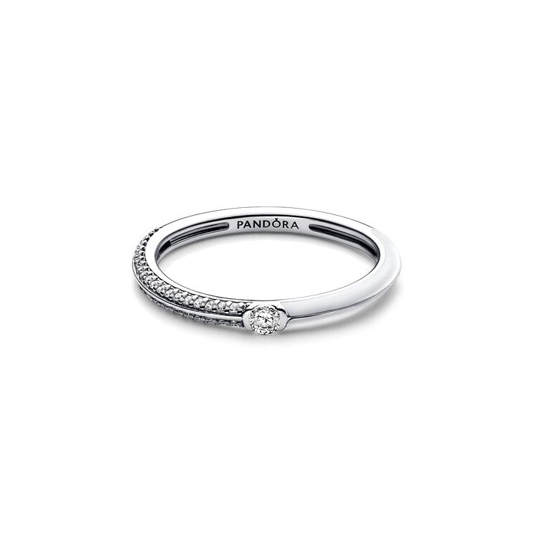 Pandora Paved Double Ring With Engraved Logo 925 Silver Ring Women rings 192528C02 Box,54
