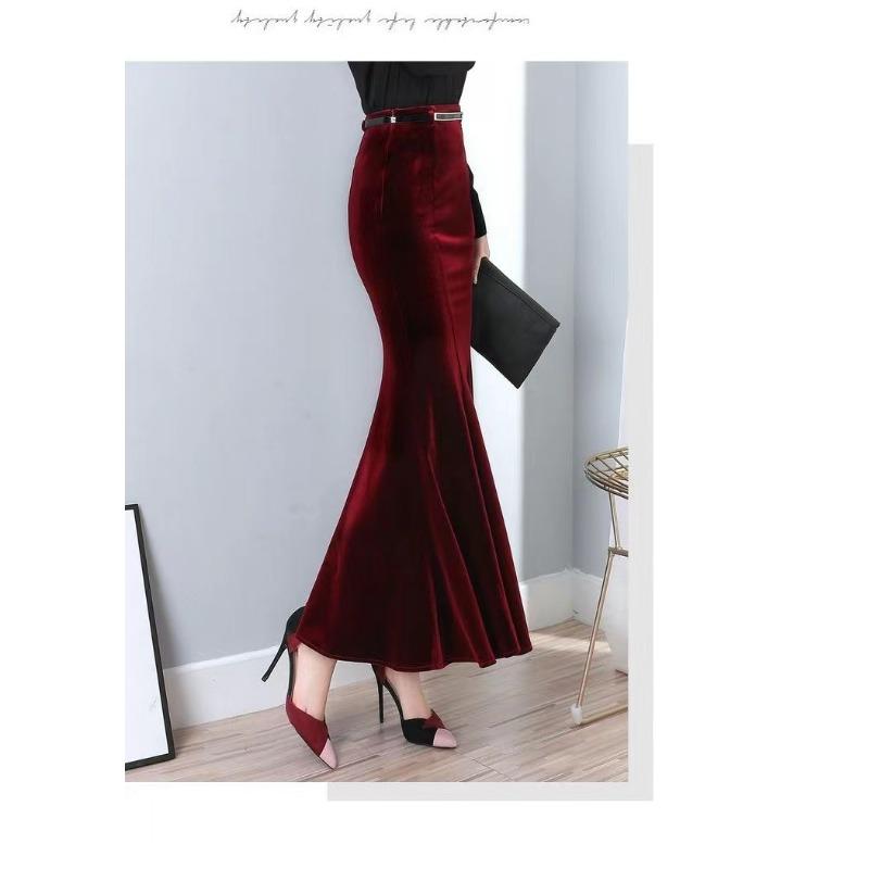Women S High Waist Midi Fishtail Skirt Plus Size Velvet Long Skirt