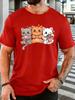 Unisex Short Sleeve T Shirt Three Cute Cats Graphic Tee Bubble Tea Print Tops Summer Soft Cotton Casual Street Wear For Adult Male