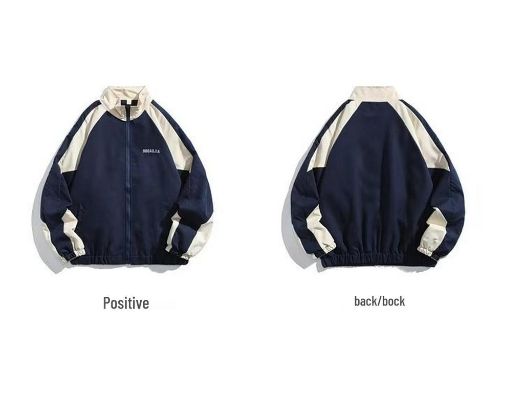 Men's Japanese Retro Color-Block Stand Collar Jacket - Trendy Loose College Style, Spring/Autumn Casual Wear for Couples