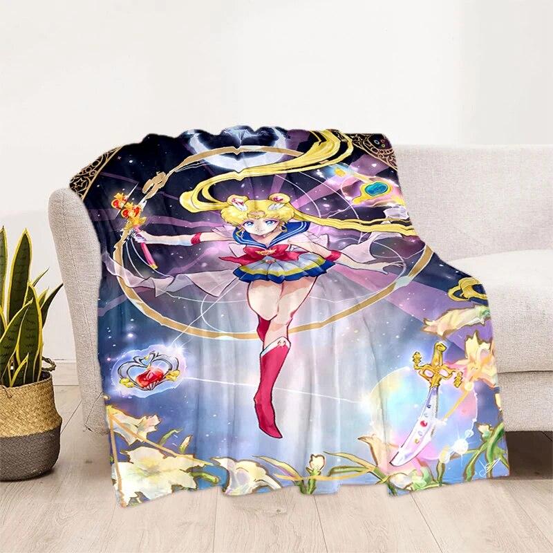 Deka s potiskem Sailor Moon Pretty Soldier Ultra lehká měkká plyšová deka z flanelu na rozkládací pohovku Pohovka Kancelářské dárky