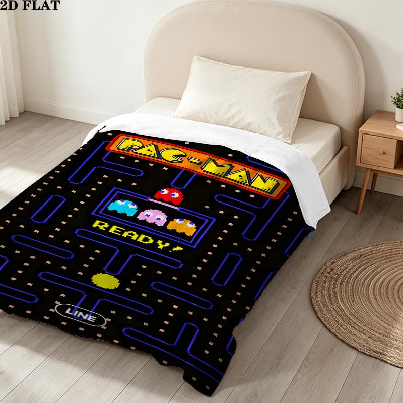 1PC Pacman Patterned Flannel Blanket Suitable For All Seasons For Home Decor Warmth And Comfort Gifts Holiday Present