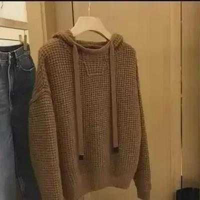 Pánský pletený svetr s kapucí - Podzimní/zimní ležérní top s dlouhým rukávem, jednobarevný