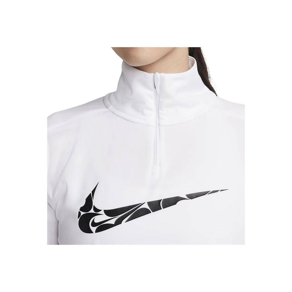 Nike Swoosh Logo Half-Zip Casual Moisture-Wicking Long Sleeve T-Shirt Women Tops White FN2637-100