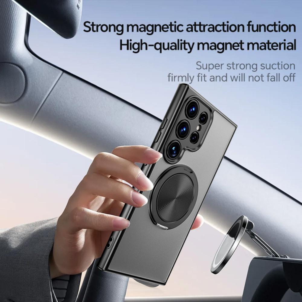 360 Rotating Ring Stand For Magsafe Matte Clear Phone Case For Samsung Galaxy S25 Edge S24 S23 FE Plus A56 A36 A26 A16 A06