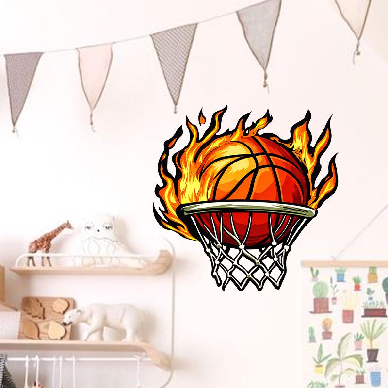 Flame Basketball Wall Sticker - PVC for Kids' Room or Study