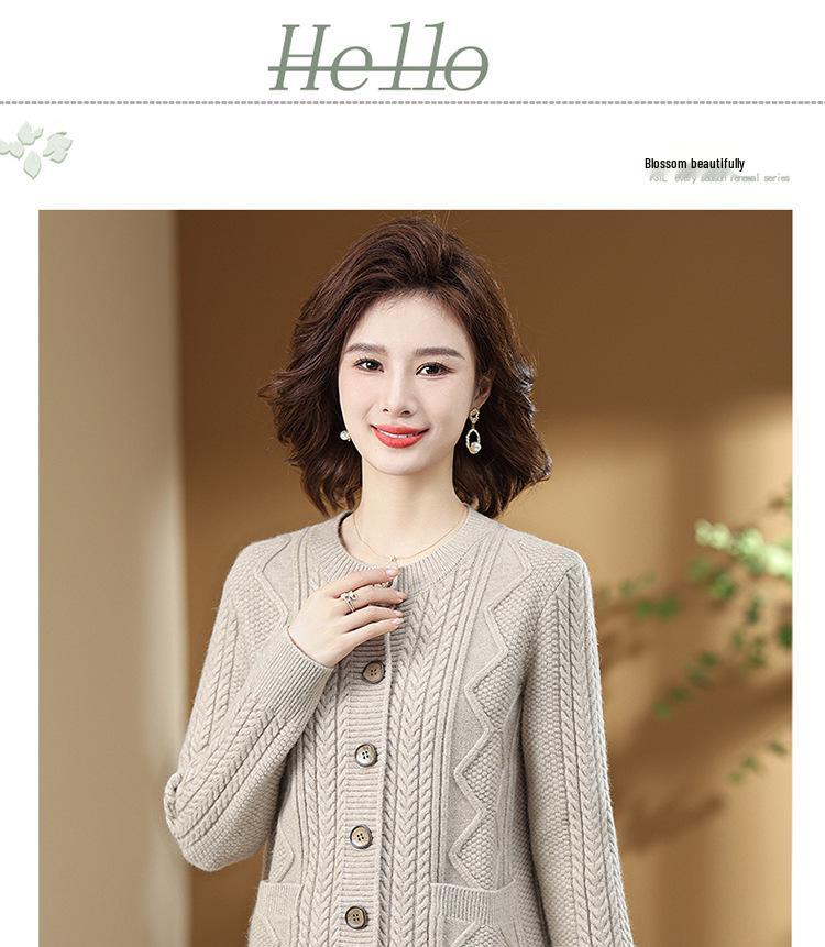 Cardigan a Maglia Grossa Autunno/Inverno per Donne di Mezza Età e Anziane - Girocollo, Manica Lunga, Colore Unito