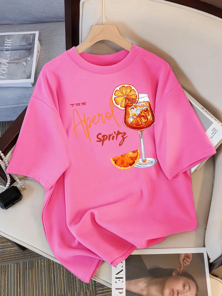 Lemon Red Wine Printed T-Shirt Women Cotton Y2K T Shirts All-Match Summer Clothing Comfortable Oversized Female Tee Tops