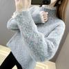 Lace Half High Collar Sweaters Women's Autumn and Winter Large Size Loose Bottom Knitted Pullovers Casual Print Jumpers