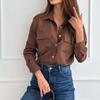 Women's Loose Fashion Shirts Solid Color Band Collar Long Sleeve Shirts Slim Tops