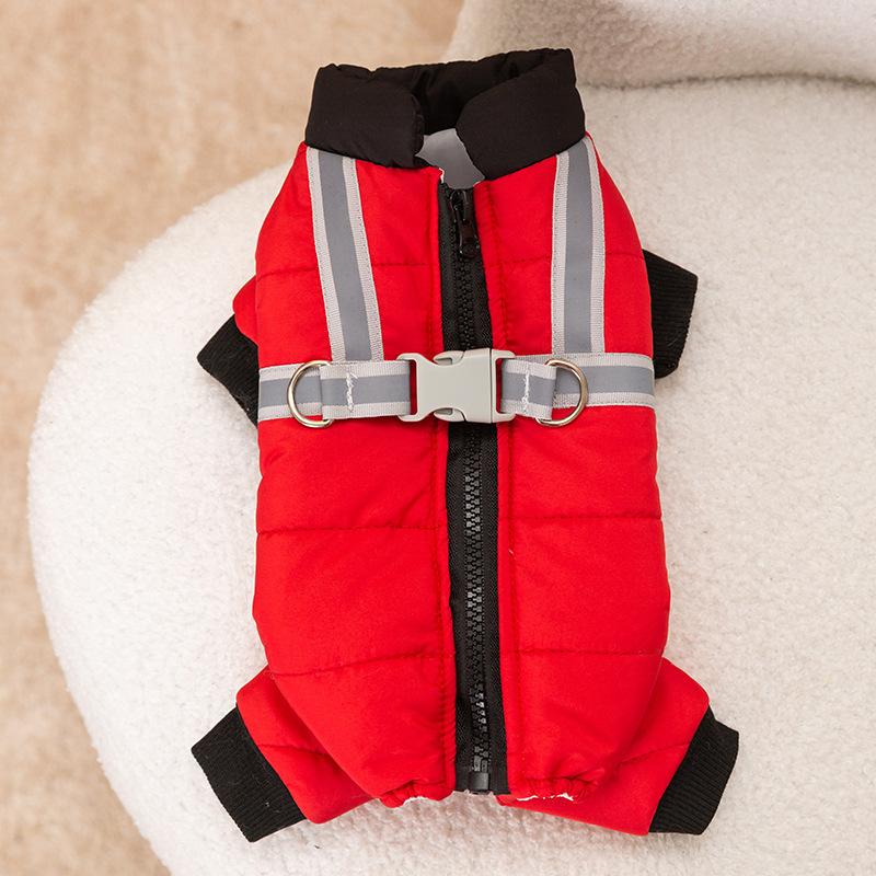 

Cat clothes, thickened and warm in autumn and winter, simple reflective traction dog pet Teddy Pomeranian dog four-legged cotton-padded coat XS (recommended weight 1-1.5 kg)