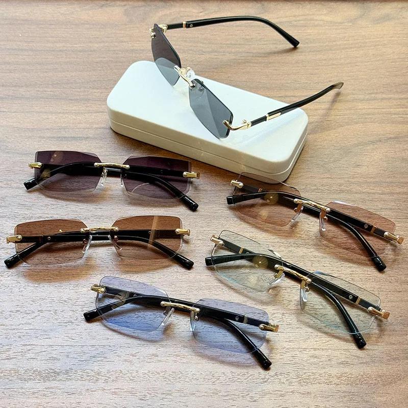 New Rimless Square Sunglasses Men UV400 Protection Retro Lens Small Rectangle Sun Glasses for Driving Fishing