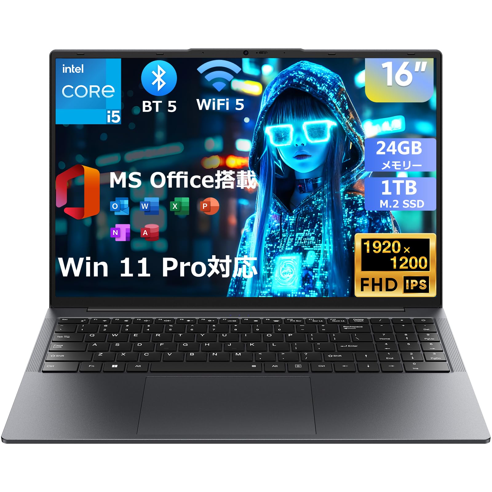 

Ейй Ноутбук з Intel Core 24 ГБ 1 ТБ Windows 11 Pro FHD Тонкий та Легкий Дизайн з Англійською Клавіатурою Цифровий WiFi BT USB та Ethernet Ідеально для сірий колір