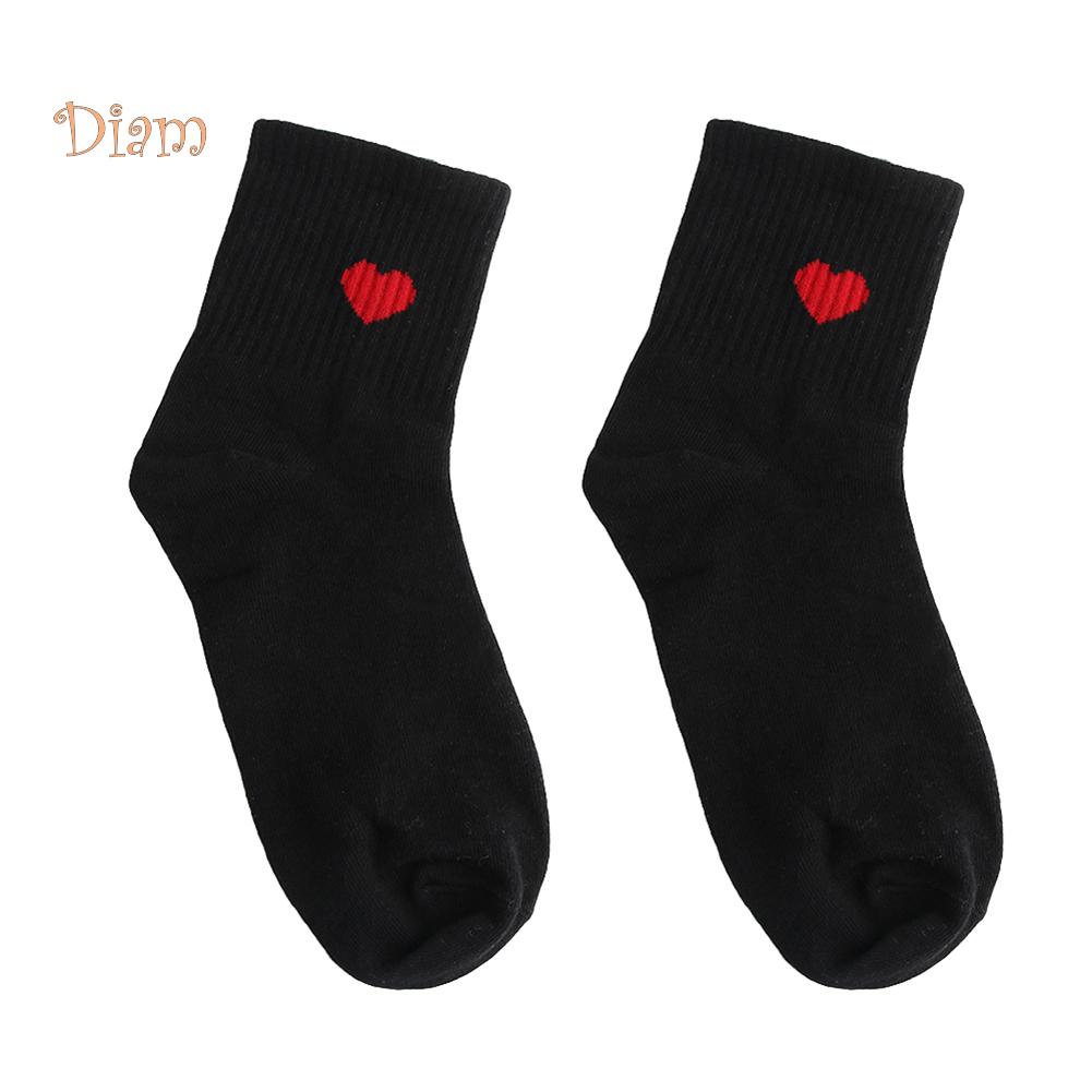 TOPMART Women Solid Color Love Heart Breathable Cotton Elastic Middle Tube Socks
