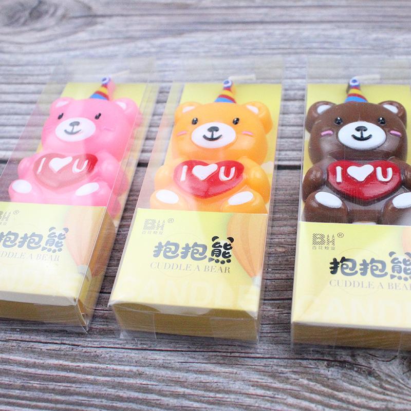 New Three-dimensional Hug Bear Birthday Candle Ins Korean Style Children's Cute Teddy Cute Pet Cake Decoration Candle