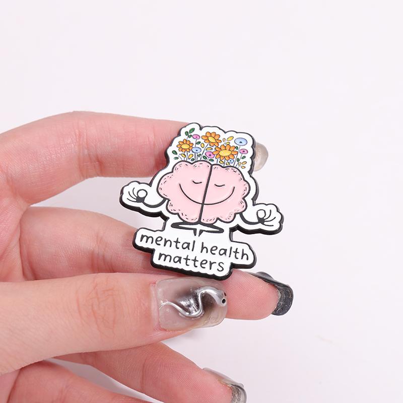 Mental Health Enamel Pins Custom Anatomical Flowers Brain Brooches Lapel Badges Plant Funny Jewelry Gift for Friends