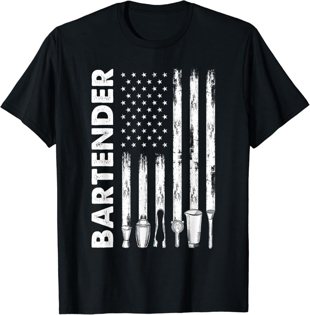American Flag Bartender Funny Bartending Barkeep Gifts Unisex T-Shirt Mens Womens Tees Top