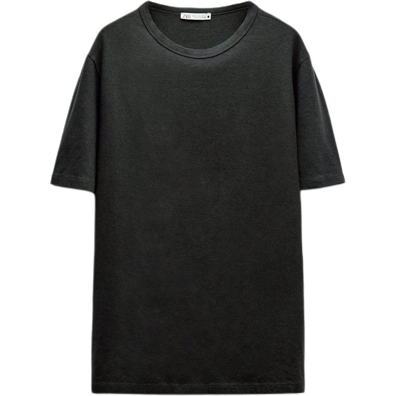 

Zara Однотонная облегающая футболка с круглым вырезом и коротким рукавом, женские топы, серый цвет 0858081-822 L
