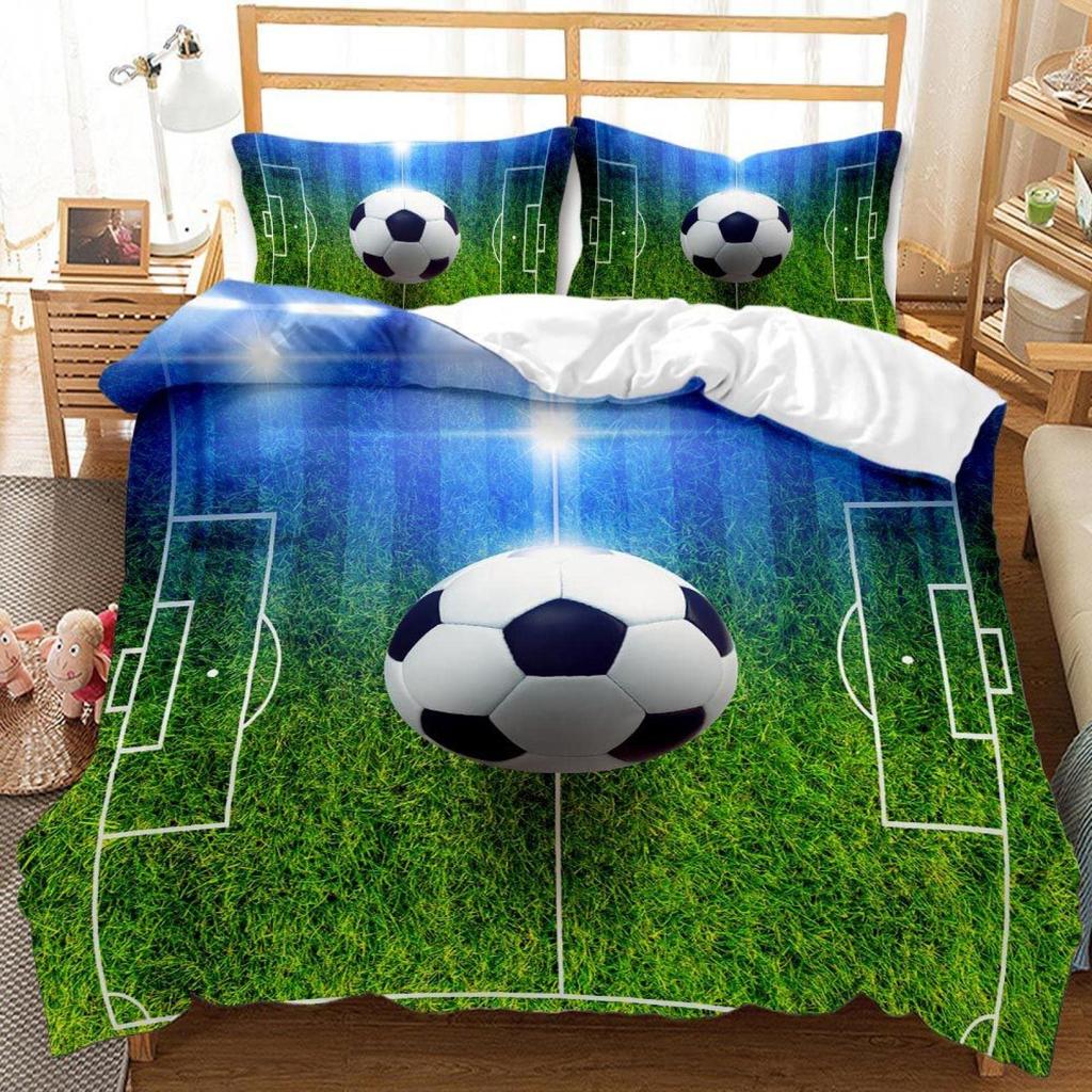 Comforter Football Occer Sports Abstract Ice And Fire Art Design Teens Boys Cool Navy Blue 3 Pcs Bedding Set