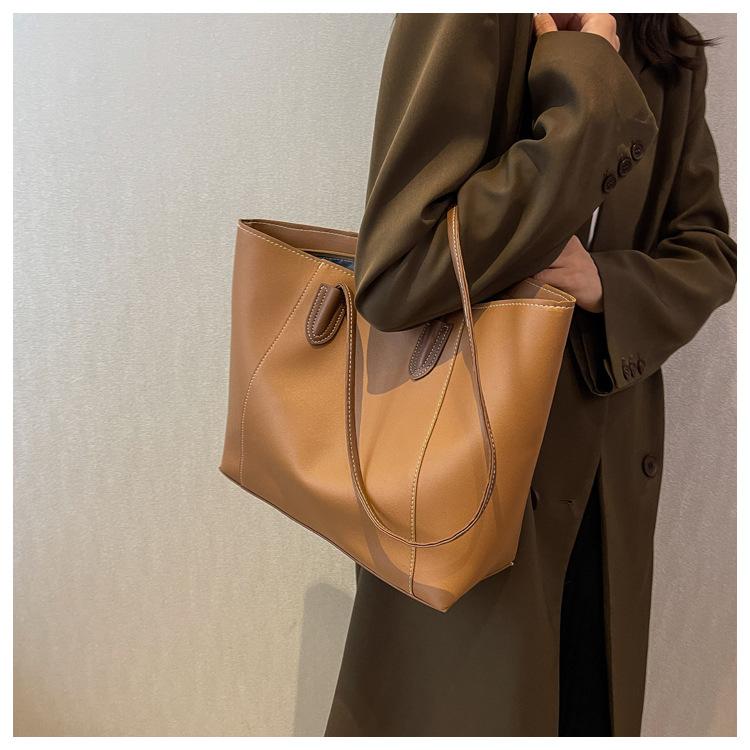 Retro Large Capacity Faux Leather Tote Bag for Women, Vintage Style Work Shoulder Handbag, Street Chic Commuter Purse