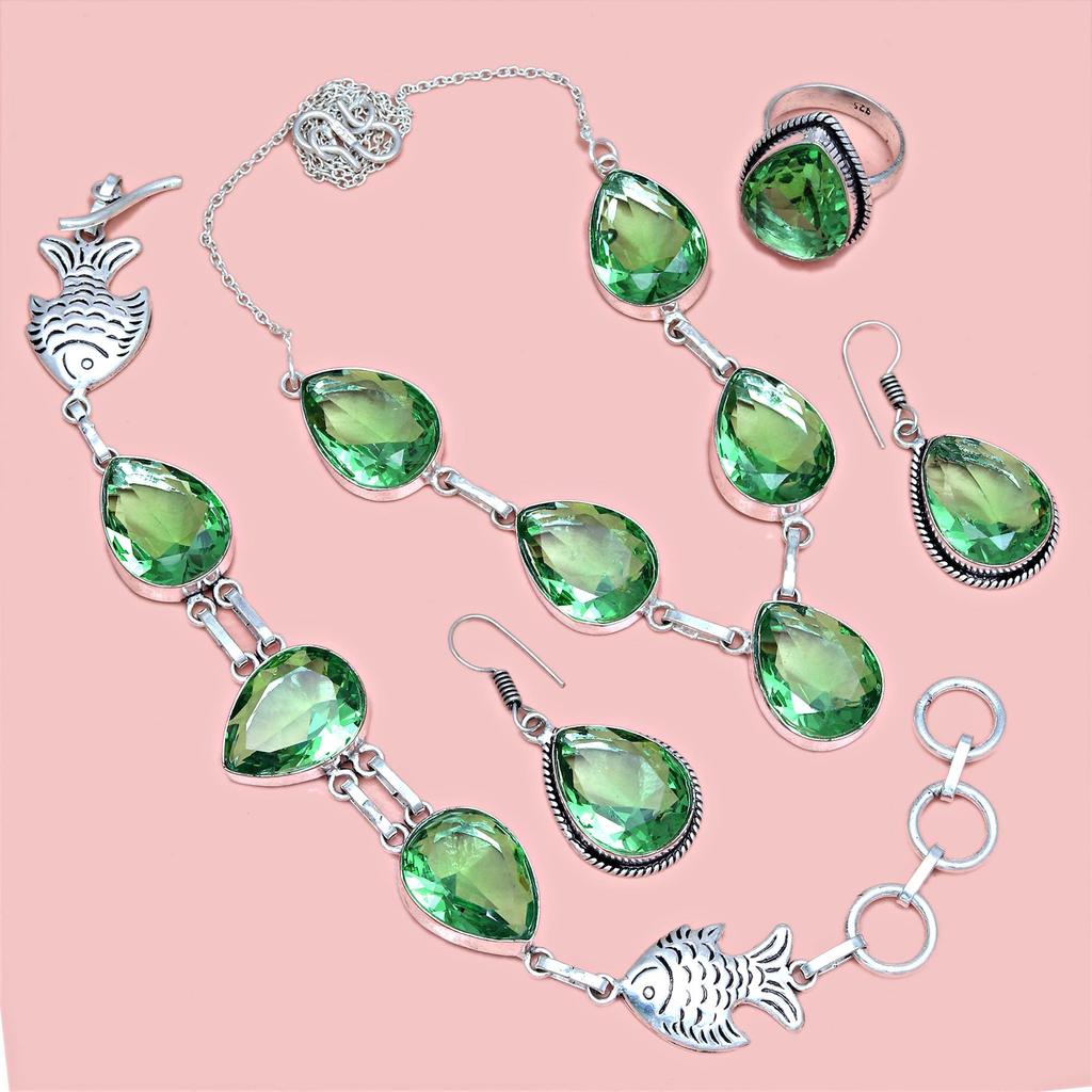 Set de bijuterii cu pandantiv din peridot, colier cu cuarț, 45-50 cm