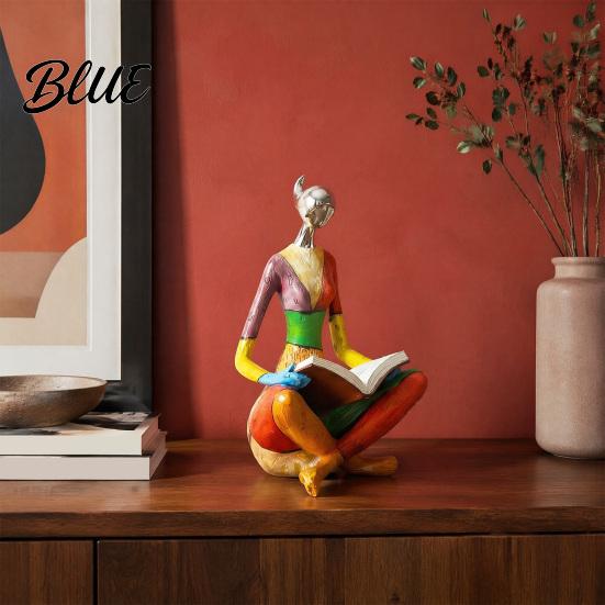 Thoughtful Gifts for Women Abstract Reading Woman Statue Metallic Head Colorful Lady Sculpture Statue Modern Artistic Figurine Living Room Tabletop