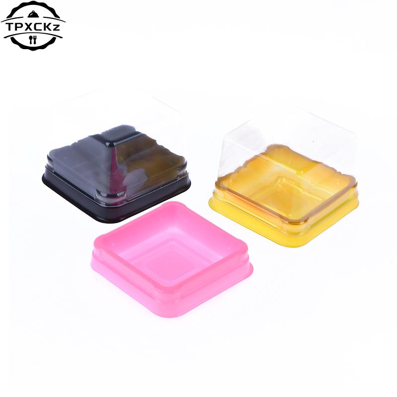 50pcs Plastic Square Moon Cake Boxes Egg-Yolk Puff Container Golden Packing Box Square Blister Egg Yolk Pastry Box