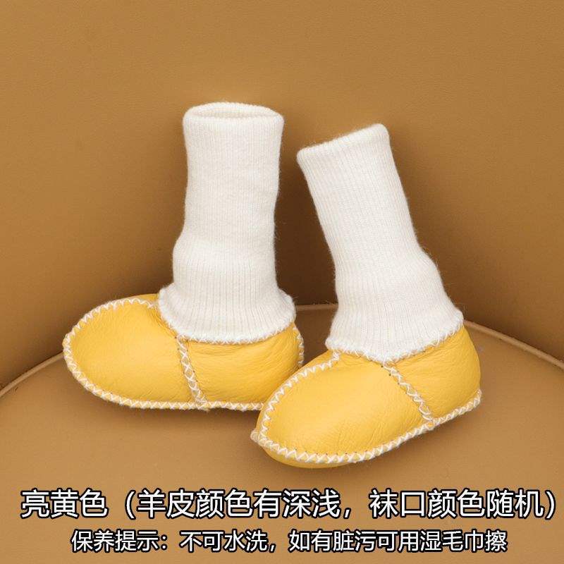 Fur Integrated Baby Shoes and Socks Warm Thick Autumn and Winter Baby Soft Soles Do Not Fall Off Toddler Shoes Newborn 0-6-12