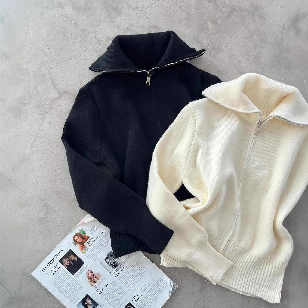 2025 Autumn Women's High Neck Zip Cardigan Knit Sweater