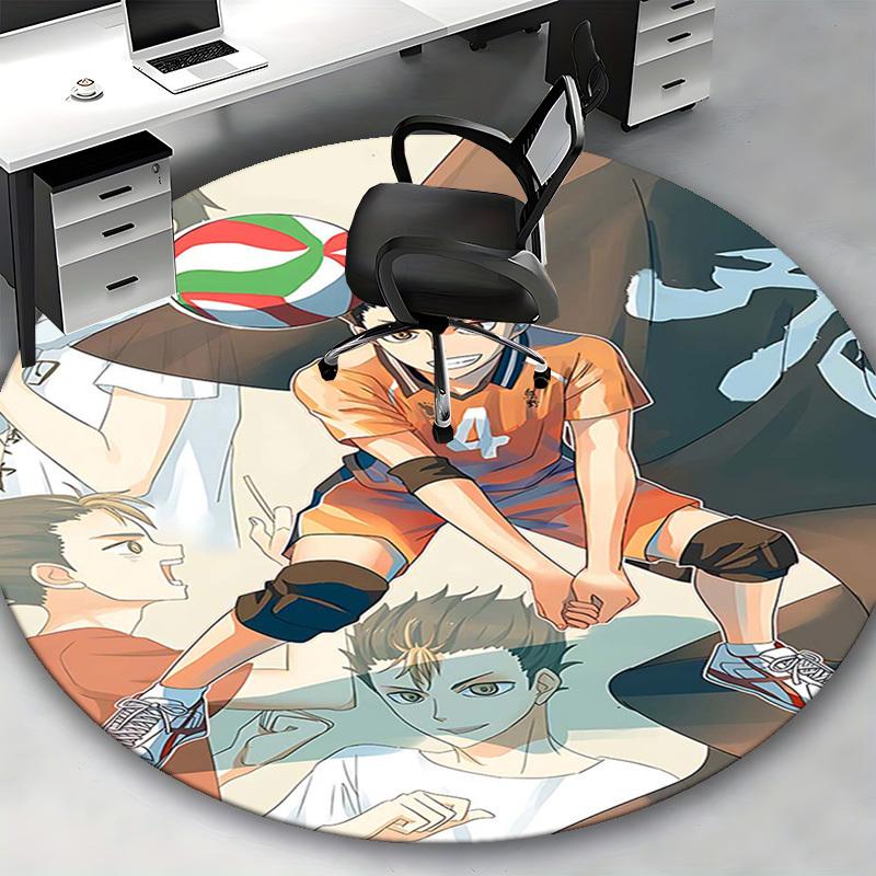 1pc Anime Volleyball Player Round Carpet - Office Chair Mat, Non-Slip Rug for Home Decor, Seasonal Gift, Suitable for Office, Living Room, Bedroom, Ga