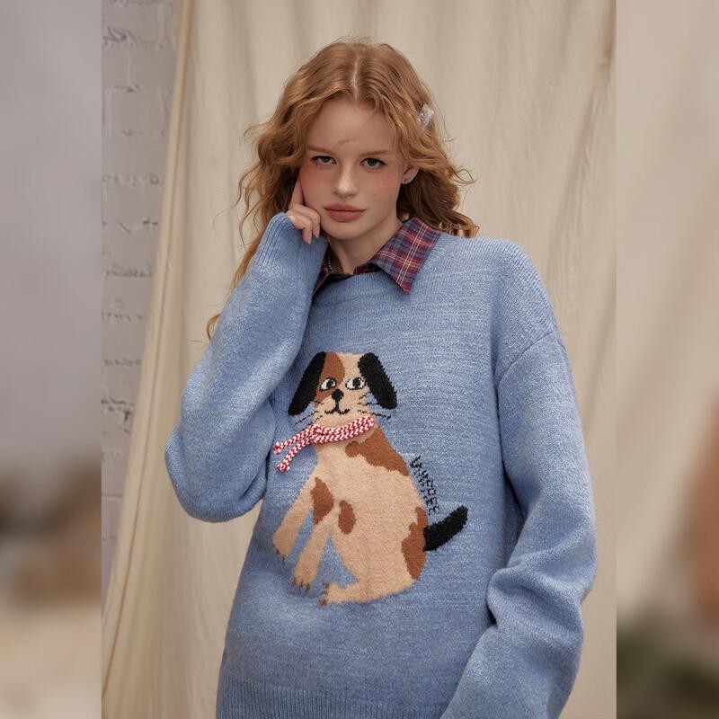 UNIFREE Women's Puppy Jacquard Pullover Sweater