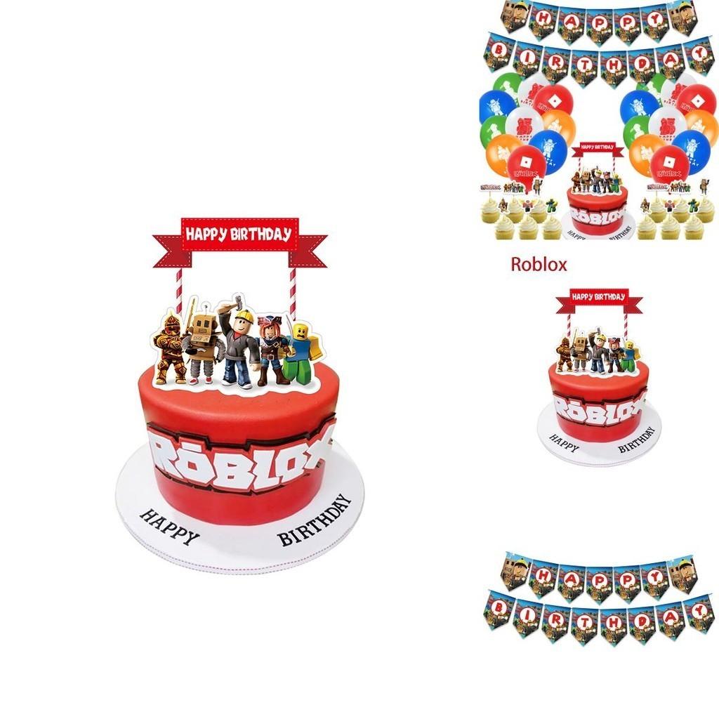 Zestaw artykułów na przyjęcie urodzinowe Roblox z żywymi banerami, balonami i topperami na tort dla dzieci