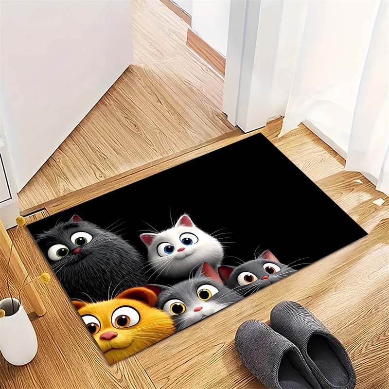 Glowing Eyes Black Cat Non-Slip Doormat, Dark Kawaii Pet Print Floor Mat