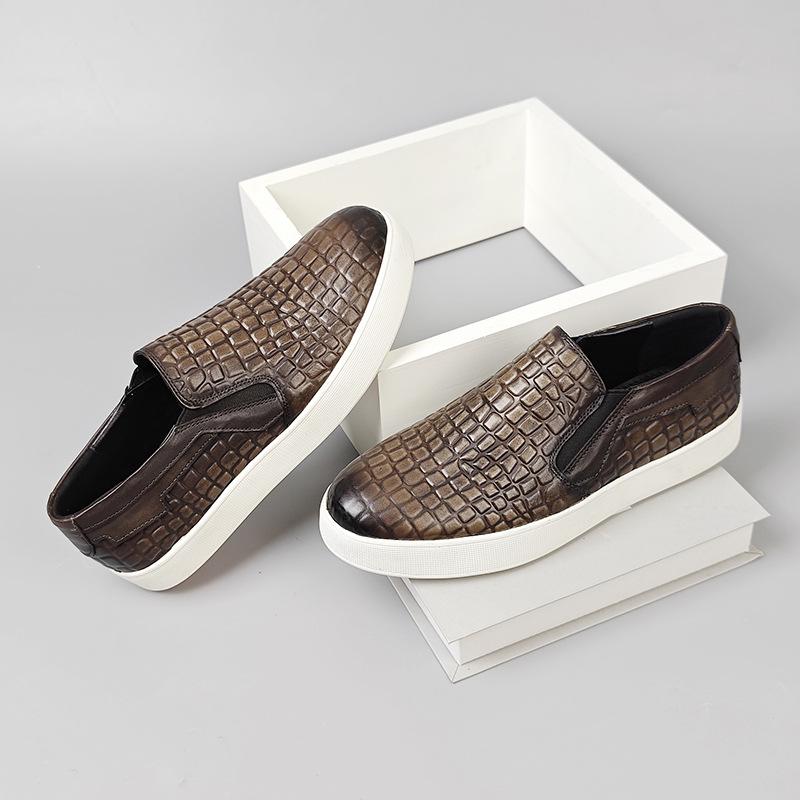 Fashion Genuine Leather Men's Loafers Pointed Stone Pattern Slip-on Penny Shoes Wedding Party Casual Formal Men's Dress Shoes