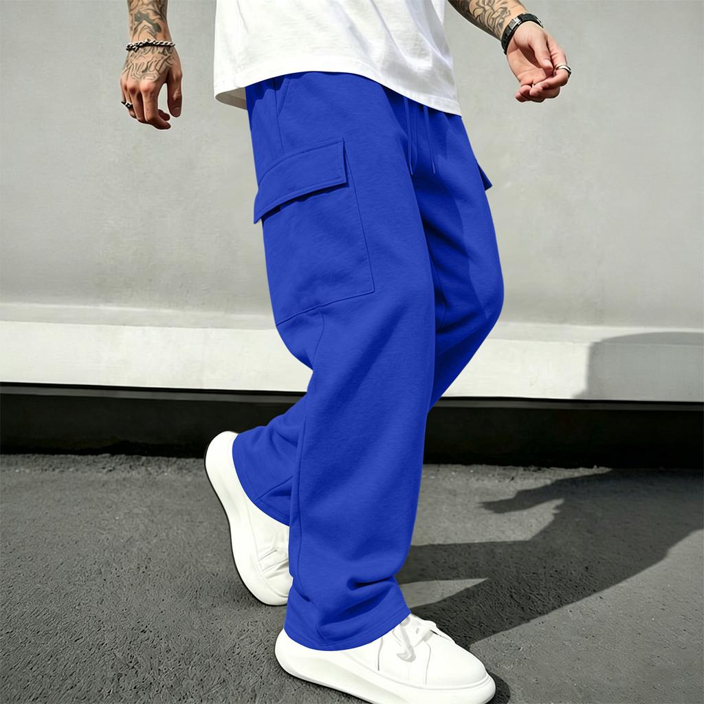 Men's Casual Cargo Pants with Elastic Waistband and Drawstring Straight Leg Joggers