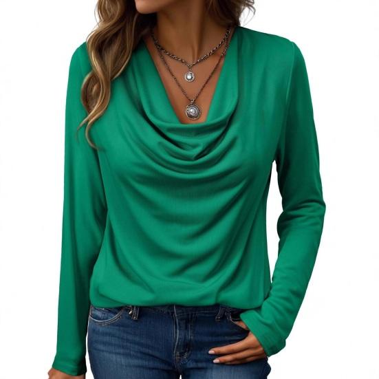 

Женские Топы Свободного Кроя С V-образным Вырезом С Длинным Рукавом Однотонная Блузка Весна Осень Повседневная Универсальная Для Ежедневной Носки S зелёный