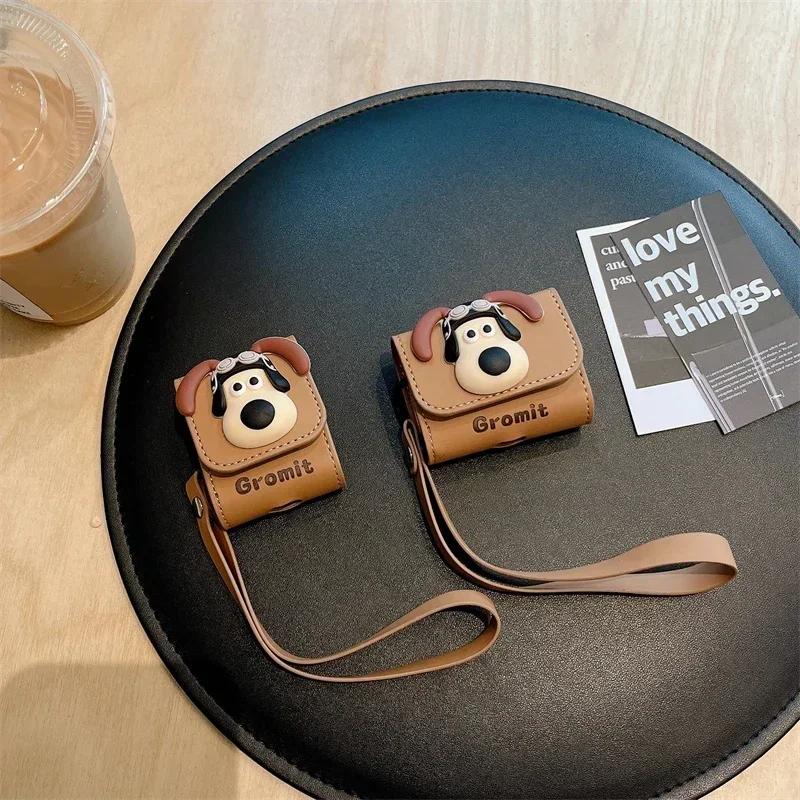 Cartoon Stereoscopic Cute Dog Pilot Headphone Cover for Apple Airpods 1/2 Pro/Pro2 3 4 Leather Headphone Protective Case
