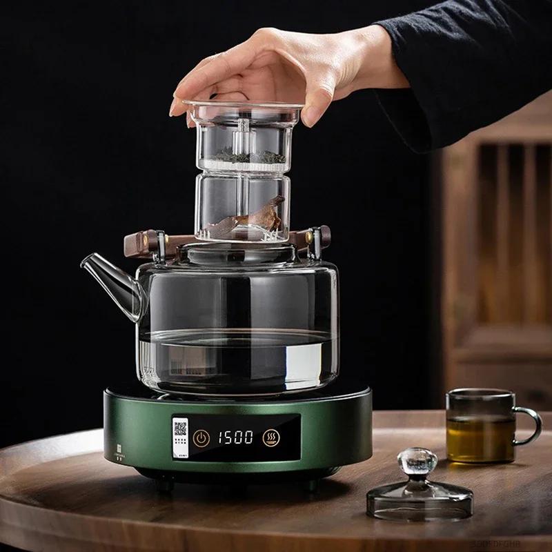 JUSTINLAU Glass Teapot Integrated Steaming and Boiling kettle with Handle Thickened Filter Heat-resistant Teapot For Home Office