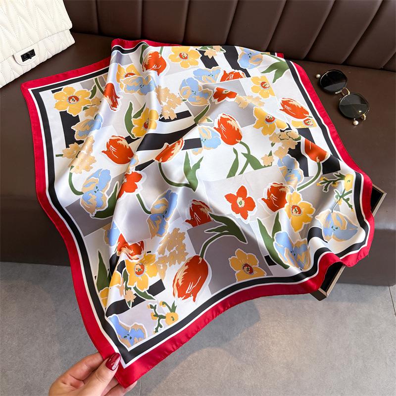 New Luxury Design Square Silk Scarf Women 70*70cm Bandana Soft Hair Band Wrap Hijab Neckerchief Hairband Headband Foulard