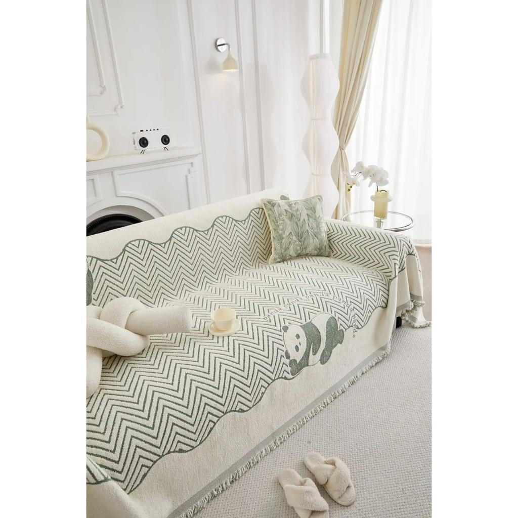 Panda Sofa Cover Cloth Towel  New Luxury Thick Sofa Cushion Lazy One Piece of Four Seasons Universal Woolen Blanket Carpet