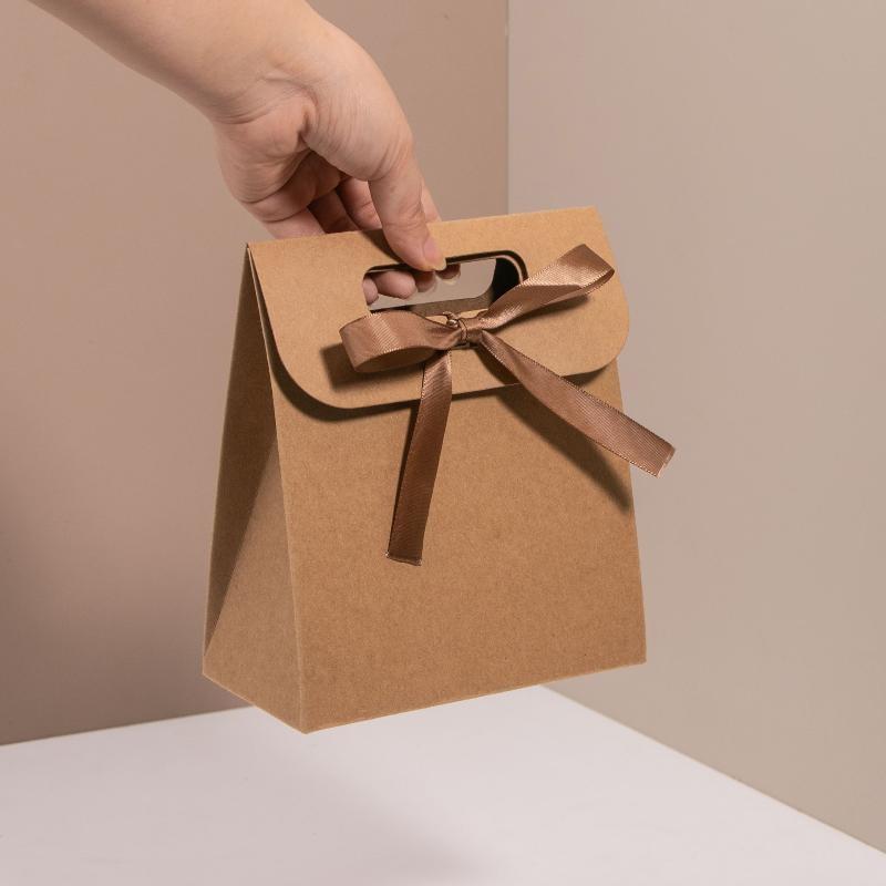 Lace Edge Mini Paper Gift Bag With Ribbon Foldable Small Favor Bag For Wedding Birthday Party Small Business
