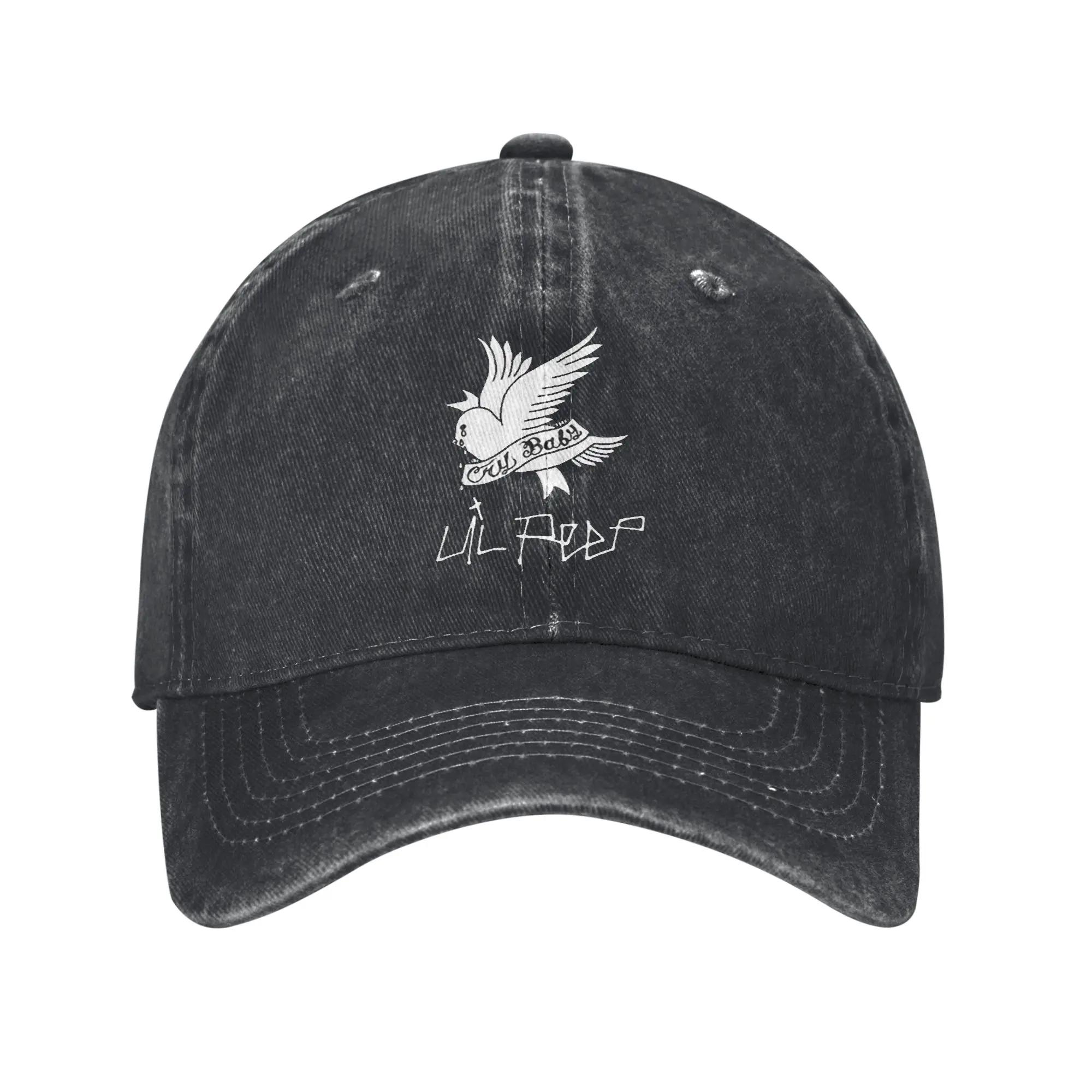Logo Lil Peep Gewaschene Jeans-Kappe Lässige Baseballkappen Verstellbarer Hut Sommer Unisex Baseballkappen One Size gray