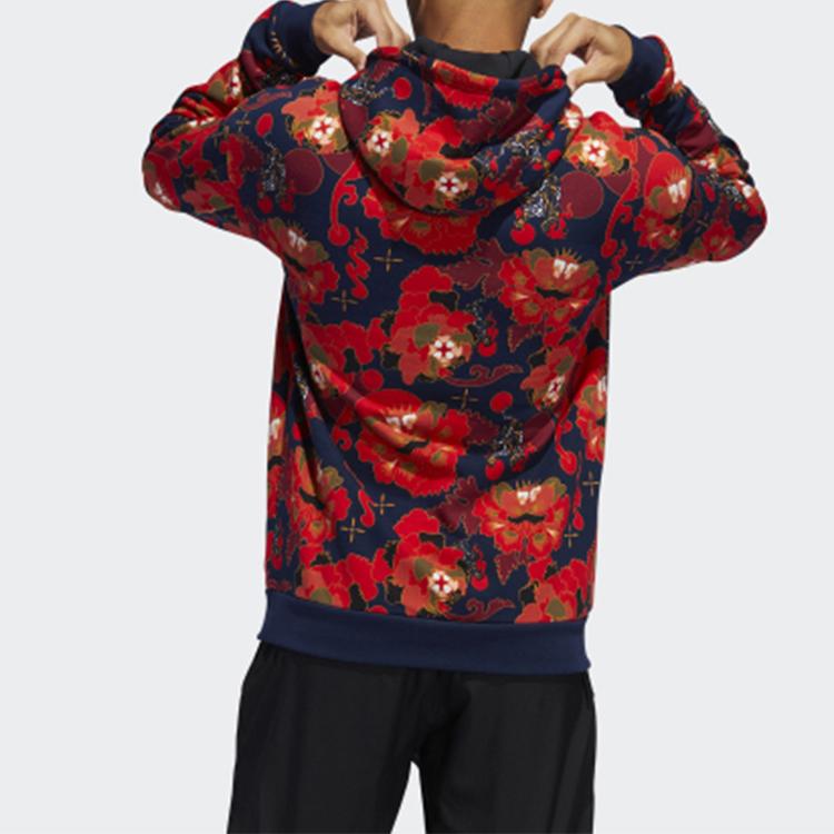 Adidas CNY Blütenpracht Fleecegefütterter Hoodie Pullover Herren Tops Rot GG0774
